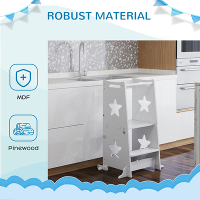 AIYAPLAY 2-in-1 Toddler Step Stool with Safety Rail for Kitchen, Bathroom, White 