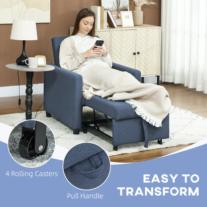 HOMCOM 3-In-1 Chair Bed, Convertible Sleeper Chair with Adjustable Backrest, Pillow and Footrest for Living Room, Blue 