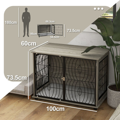 PawHut Dog Crate Furniture End Table w/ Plush Washable Cushion, Lockable Door, for Large Dogs 