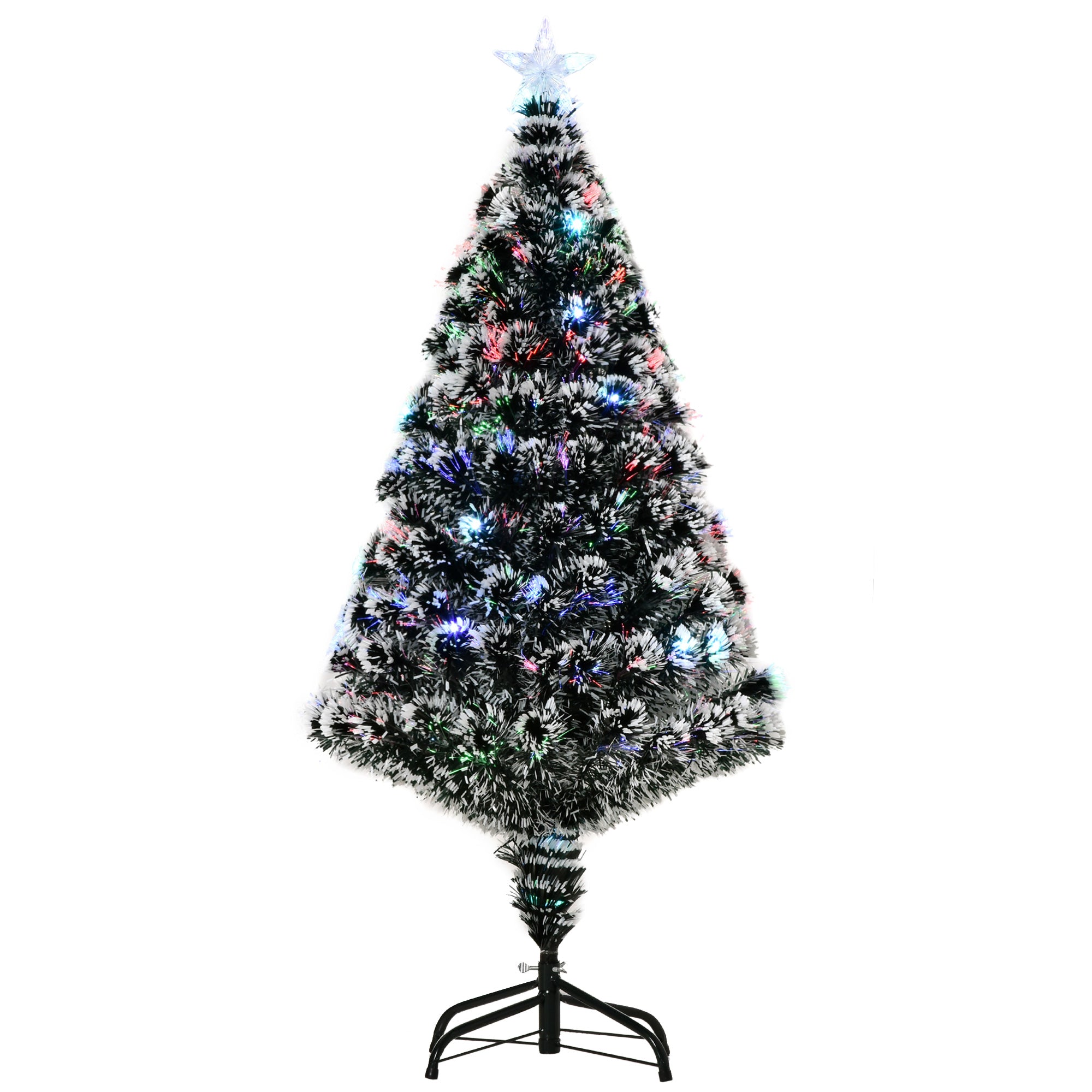 HOMCOM 4ft Artificial Prelit Christmas Tree, Snow Xmas Tree with Colourful LED Lighting Fiber Optics, Green White 