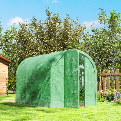 Outsunny 3 x 2 x 2m Polytunnel Greenhouse with Hinged Door, Walk-in Grow House Tent with PE Cover and Galvanised Steel Frame, Green 