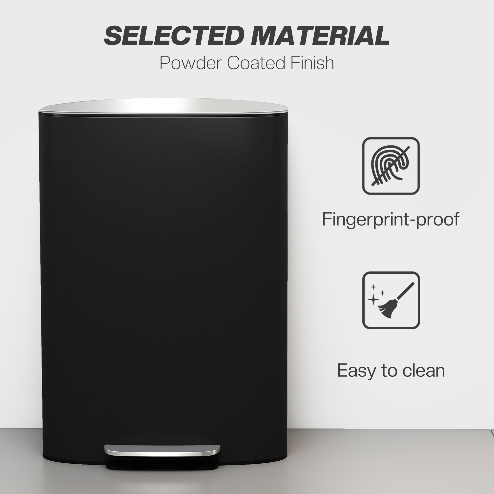 HOMCOM 50L Kitchen Bin with Soft-Close Lid and Stay-Open Function, Stainless Steel Pedal Bin with Removable Inner Bucket, Carry Handle for Kitchen, Office, Home, Black 