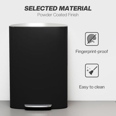 HOMCOM 50L Kitchen Bin with Soft-Close Lid and Stay-Open Function, Stainless Steel Pedal Bin with Removable Inner Bucket, Carry Handle for Kitchen, Office, Home, Black 