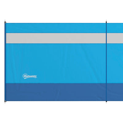Outsunny Camping Windbreaker with Clear Windows, Carry Bag and Steel Poles, for Beach Caravan Campervan, 725 x 140cm, Blue 