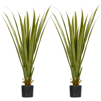 HOMCOM Set of 2 Artificial Plants Agave Succulent in Pot Desk Fake Plants for Home Indoor Outdoor Decor, 15x15x90cm, Green 