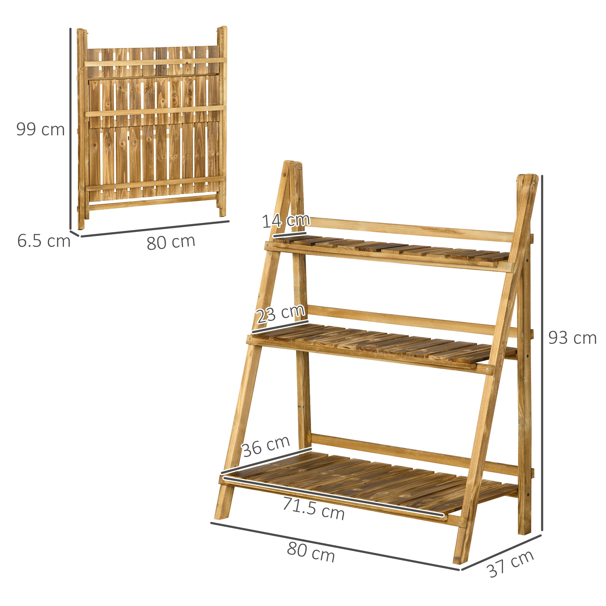 Outsunny Wooden Folding Flower Pot Stand 3 Tier Garden Planter Display Ladder Gardener Storage Shelves Rack Herb Holder (80L x 37W x 93H cm) 