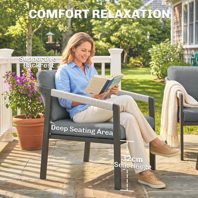 Outsunny Aluminium Garden Furniture Set, 4 Seater Outdoor Patio Furniture with Loveseat, 2 Armchairs, Slatted Table 