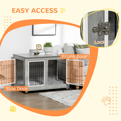 PawHut Dog Crate Furniture, Side End Table, Indoor Dog Kennel with Soft Washable Cushion, Wire Mesh, Large Top, for Medium and Large Dogs,90 x 58 x 65, Grey 