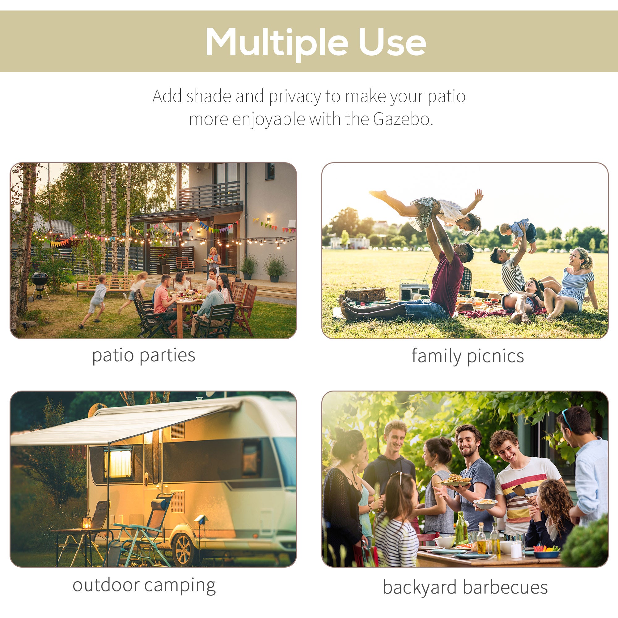 Outsunny 3 x 2.5m Patio Metal Gazebo Door Window Awning Wall Mount Canopy Outdoor Sunshade with Extended Shelter Cream White 