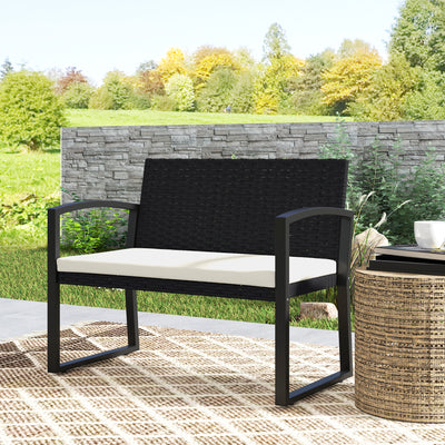 Outsunny Two-Seater Rattan Garden Bench - Beige/Black 