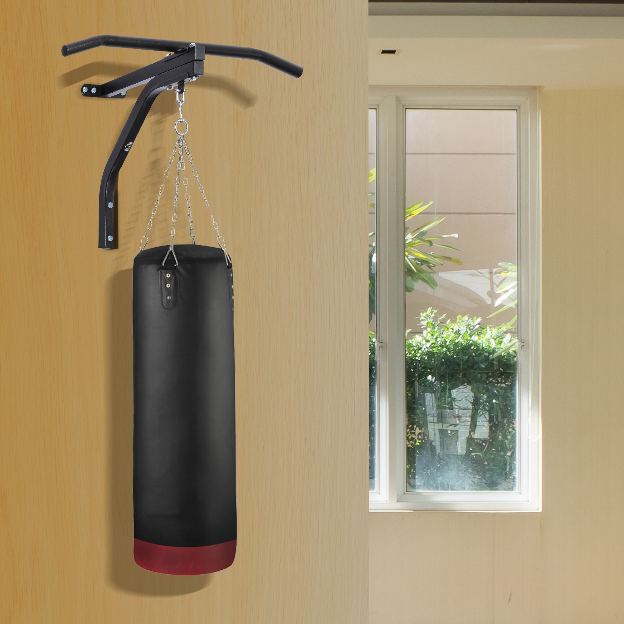 HOMCOM Punching Bag Hanger Wall Mount Bracket Kick Boxing MMA Training Frame Home Fitness Workout Pull Up Bar, Black 