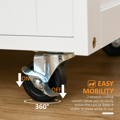 HOMCOM Modern Kitchen Trolley, Rolling Island Storage Cart with Drawer, 9-bottle Wine Rack, Door Cabinets, Wooden Countertop, White 