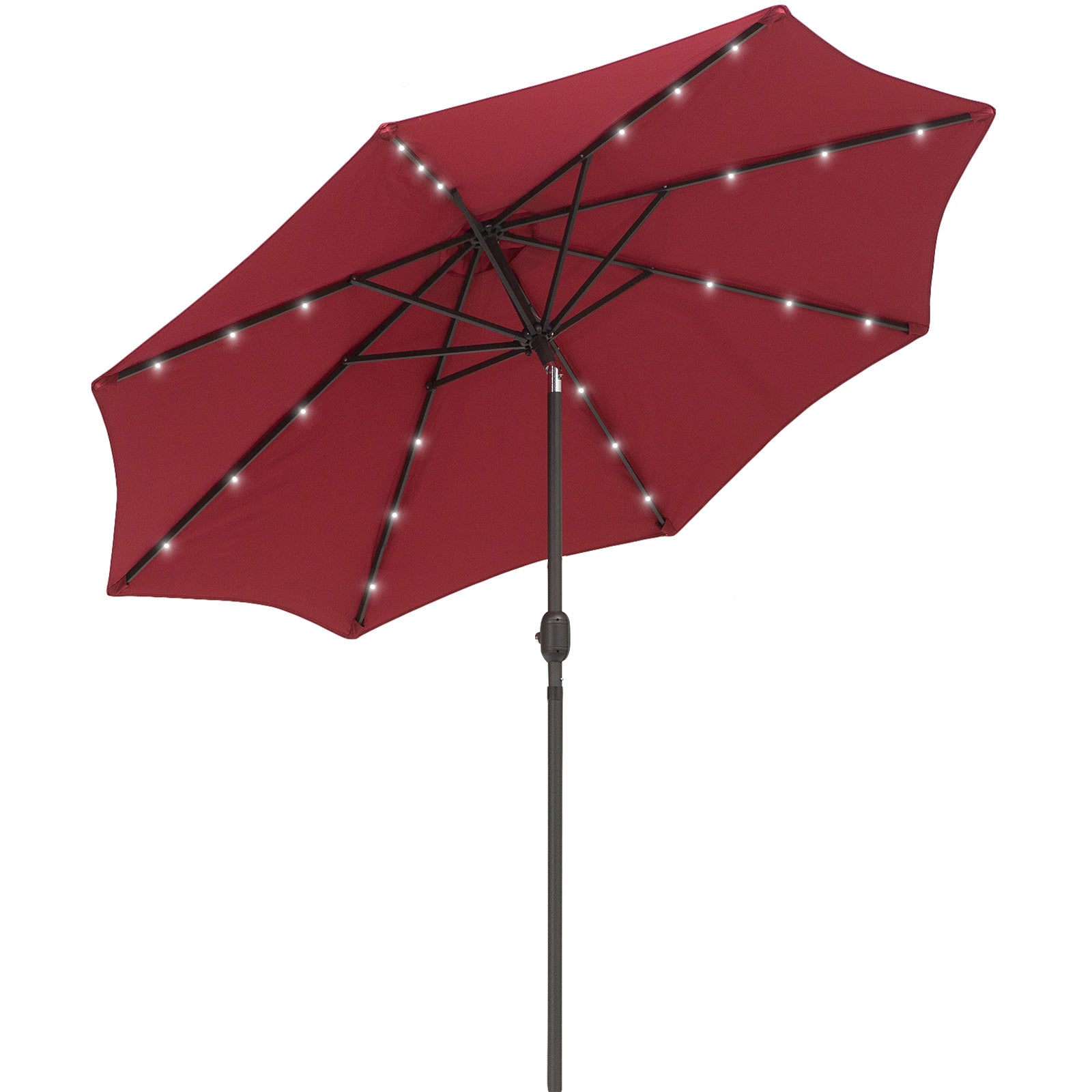 Outsunny 2.7m Patio Garden Umbrella Outdoor Parasol with Tilt Crank and 24 LEDs Lights (Red) 