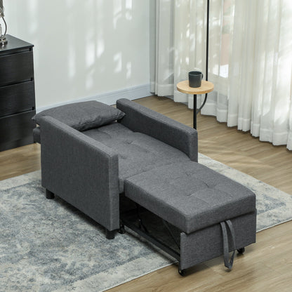 HOMCOM 3-In-1 Chair Bed, Convertible Sleeper Chair with Adjustable Backrest, Pillow and Footrest for Living Room, Dark Grey 
