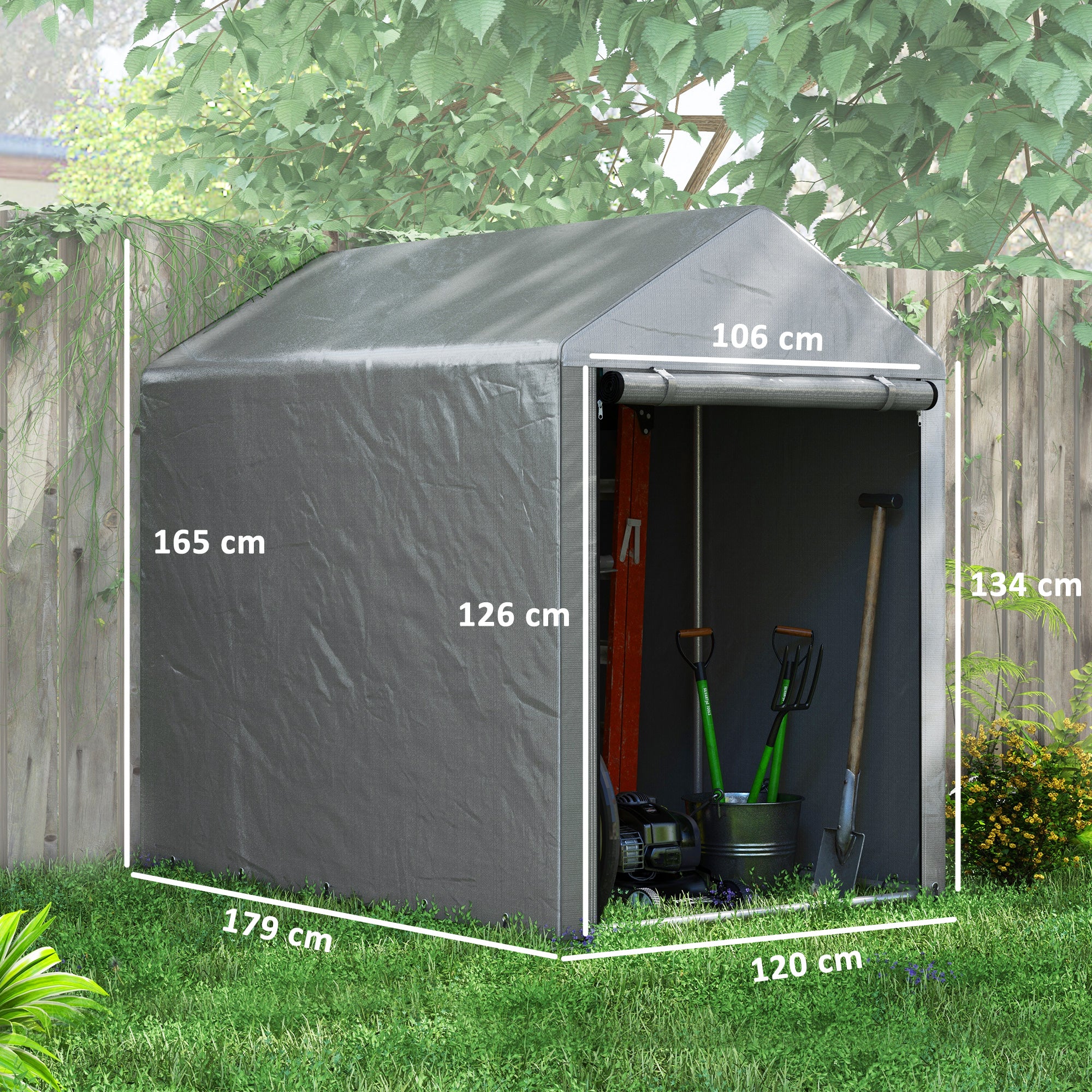 Outsunny 179 x 120cm Temporary Garden Shed, with Accessories - Light Grey 