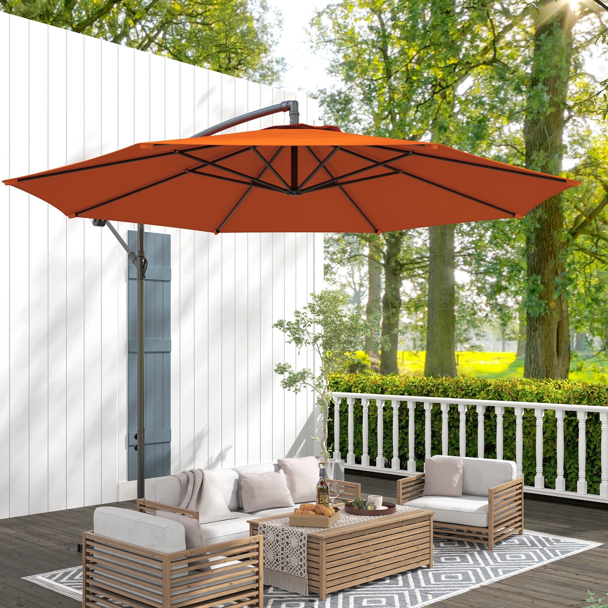 Outsunny 2.45m Overhanging Cantilever Parasol, with Cross Base - Orange 