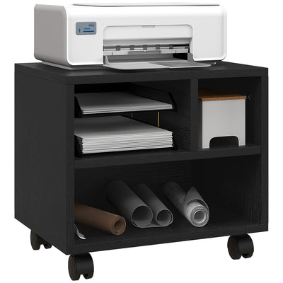HOMCOM Three-Compartment Printer Cabinet, with Wheels - Black 