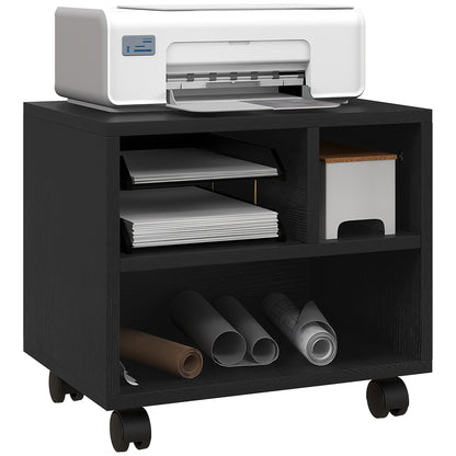 HOMCOM Three-Compartment Printer Cabinet, with Wheels - Black 