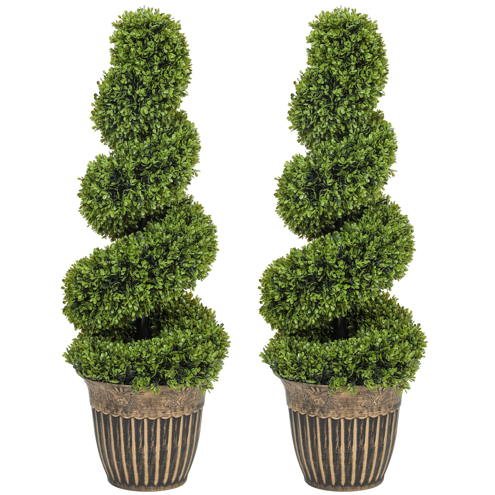 HOMCOM Set of 2 Artificial Plants, Topiary Spiral Boxwood Trees with Pot, for Home Indoor Outdoor Decor, 90cm 