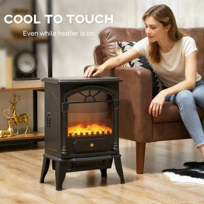 HOMCOM Electric Fireplace Stove Heater with 3D Flame Effect, 2000W/1000W, Freestanding Portable Fireplace with Adjustable Thermostat, 2 Heat Settings for Living Room, Black