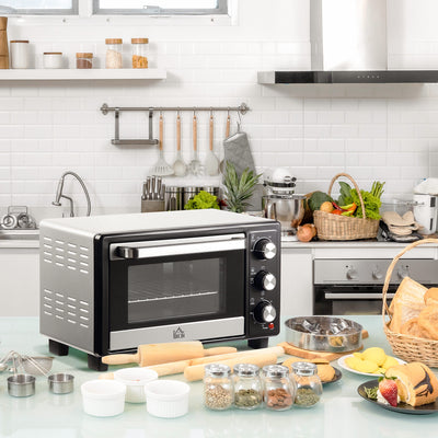 HOMCOM 16L Mini 1400W Countertop Oven - Black/Silver Tone 