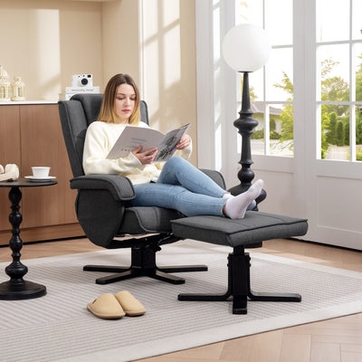 HOMCOM Rocker Swivel Recliner Chair with Footstool - Charcoal Grey Linen 