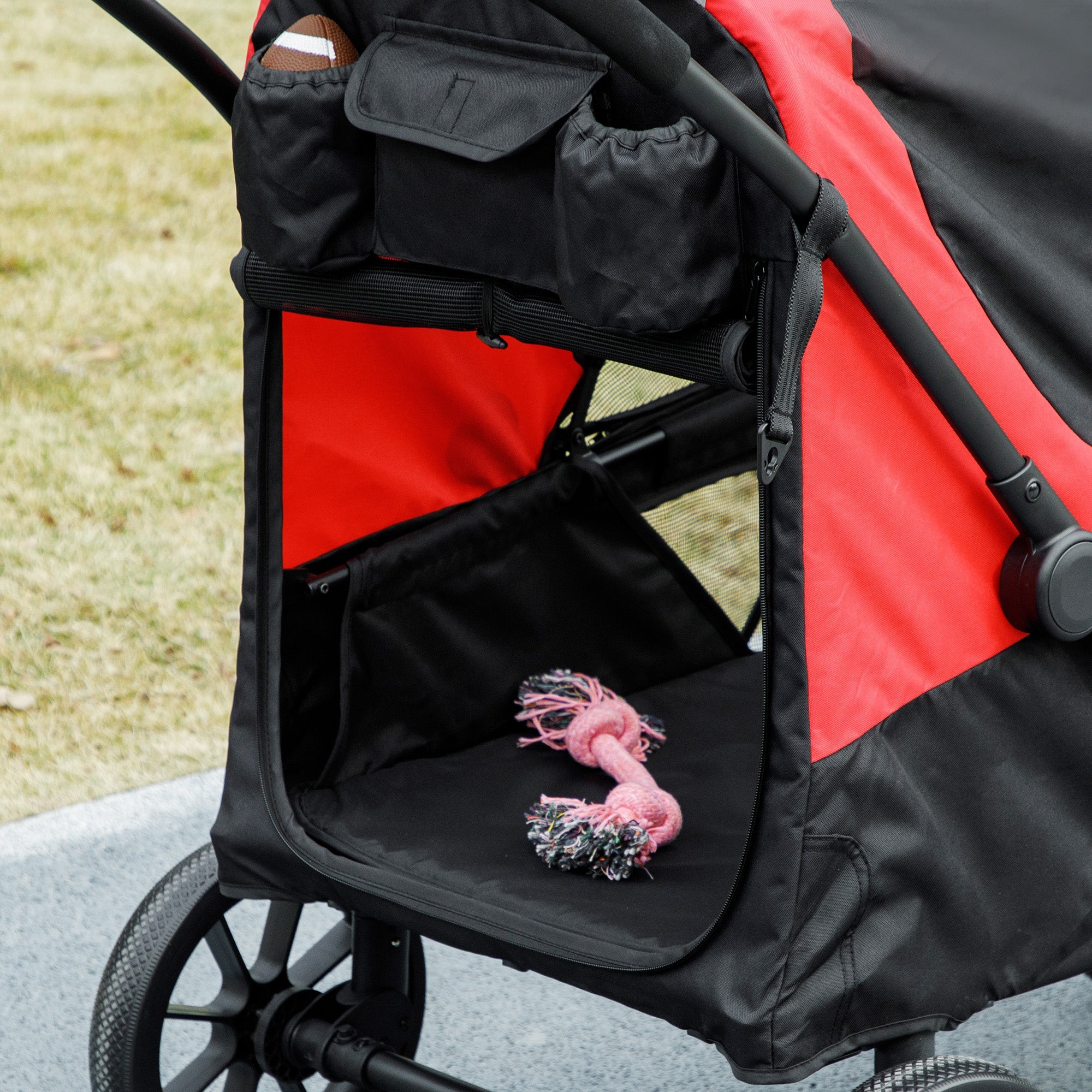 PawHut Easy Folding Pet Stroller for Large Dogs with 4 Big Wheels, Shock Absorb Frame, Safety Leashes, Brakes, Black 