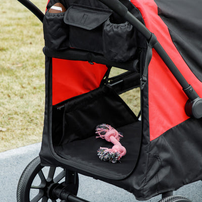 PawHut Easy Folding Pet Stroller for Large Dogs with 4 Big Wheels, Shock Absorb Frame, Safety Leashes, Brakes, Black 