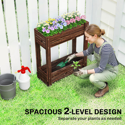 Outsunny 2-Tier Wooden Raised Planter, Raised Garden Bed on Legs with Drainage Holes and Bed Liner, Elevated Garden Planter 