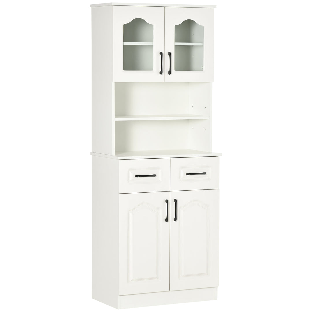 HOMCOM Kitchen Cupboard, Freestanding Storage Cabinet with 2 Adjustable Shelves, 2 Drawers and Open Counter for Living Room, Dining Room, 168cm, White 