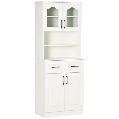 HOMCOM Kitchen Cupboard, Freestanding Storage Cabinet with 2 Adjustable Shelves, 2 Drawers and Open Counter for Living Room, Dining Room, 168cm, White 