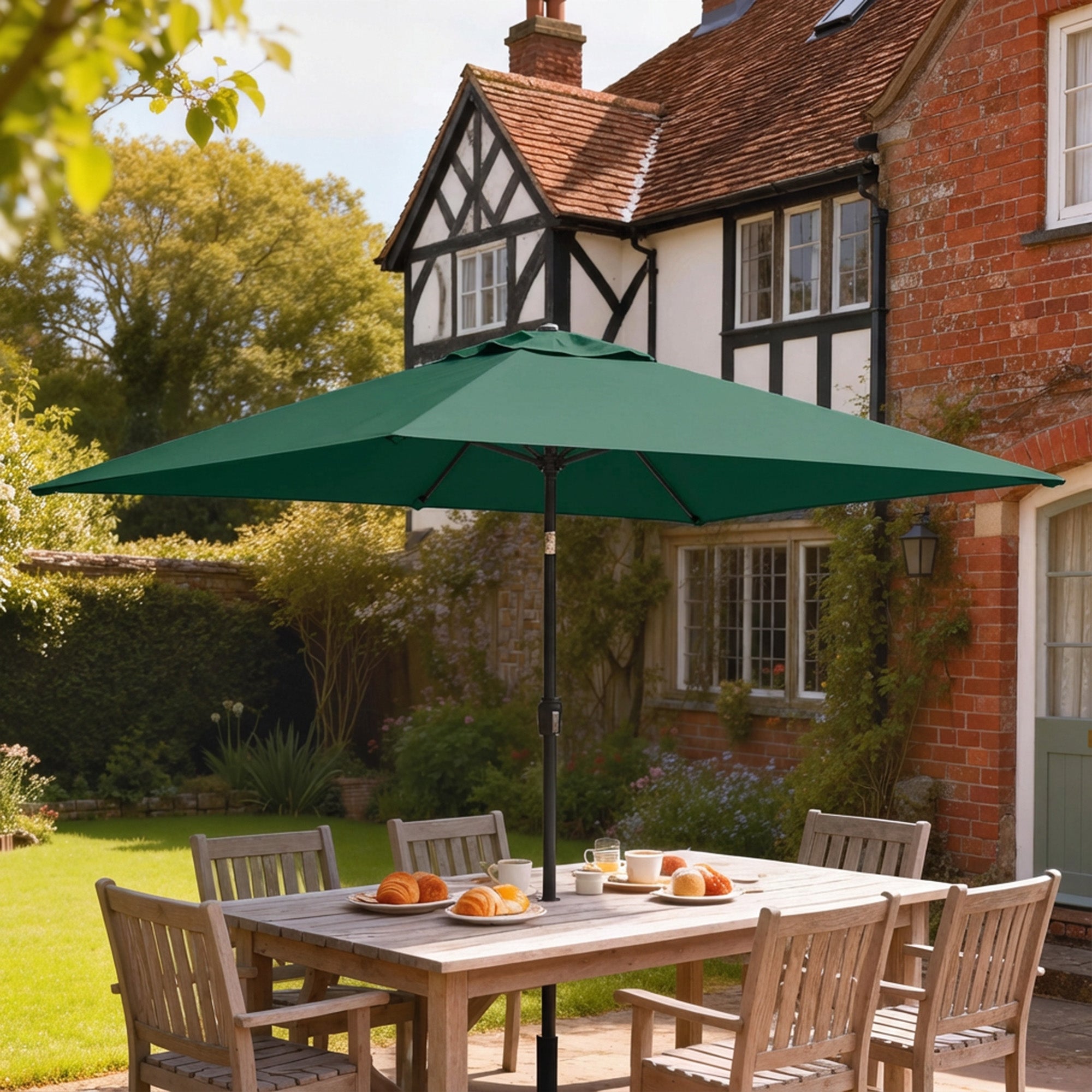 Outsunny Garden Parasol, Parasol Umbrella with Crank Handle, Tilt Function, Polyester Canopy, Green 