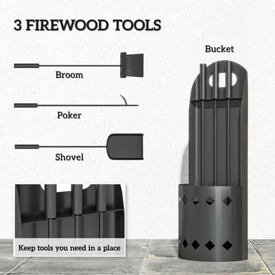 Outsunny 4 Pieces Fireplace Companion Set, Metal Fireplace Accessories Fireside Companion Set with Broom, Shovel, Poker, Bucket, Black 