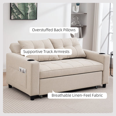 HOMCOM Two-Seater Pull-Out Sofa Bed - Beige 