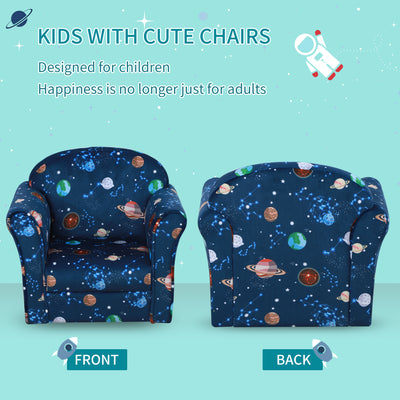 HOMCOM Kids Planet-Themed Armchair, with Non-Slip Feet, Wooden Frame - Blue 