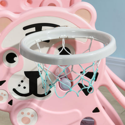 AIYAPLAY 3 in 1 Baby Slide for Indoor Use with Climber, Basketball Hoop, Basketball, for Ages 18-36 Months - Pink 
