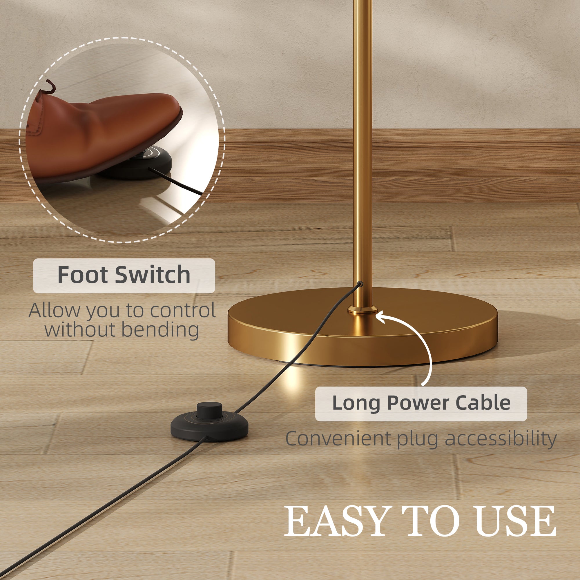HOMCOM LED Floor Lamp with Remote Control - Gold Tone 