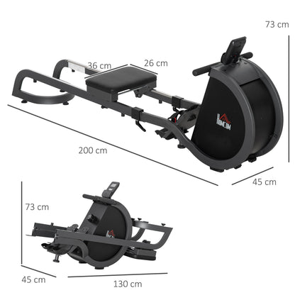 HOMCOM Folding Rowing Machine with 16-Level Adjustable Magnetic Resistance, Aluminium Side Rail, Digital Monitor, Cardio Workout Rower, for Home, Gym, Office 