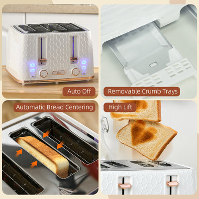 HOMCOM Four-Slice Honeycomb Toaster - White 