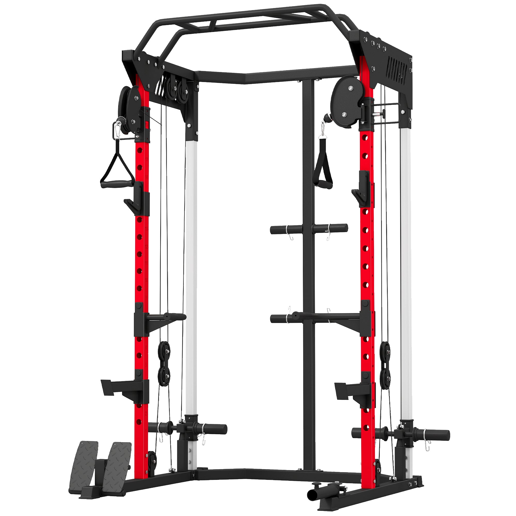 SPORTNOW Power Cage, Power Rack with Adjustable Cable Pulley System, Pull-Up Bar, Dip Station, Landmine 