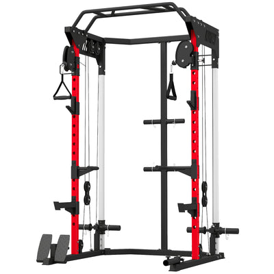 SPORTNOW Power Cage, Power Rack with Adjustable Cable Pulley System, Pull-Up Bar, Dip Station, Landmine 