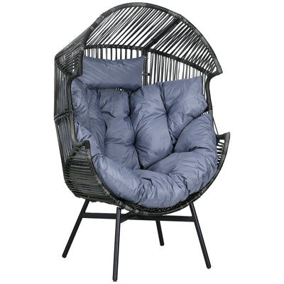 Outsunny String Rattan Egg Chair, with Padded Seat Cushion - Grey/Black 