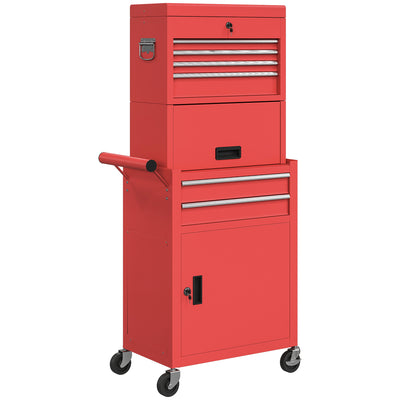 HOMCOM Three-Part Steel Locking Tool Chest - Red 