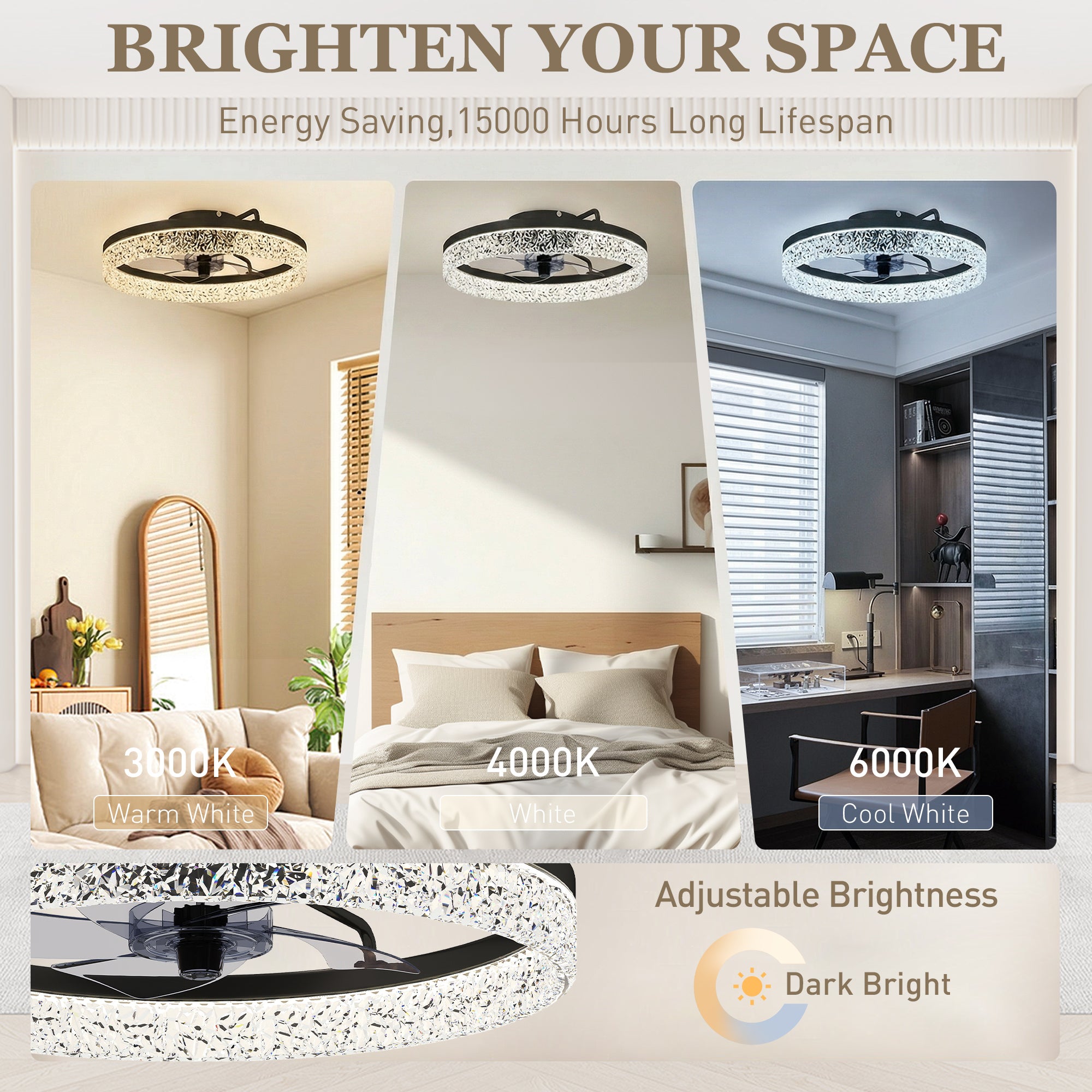 HOMCOM Ceiling Fan with Lights, Dimmable LED Mount Ceiling Fan Light with Remote App Control for Bedroom, Black 