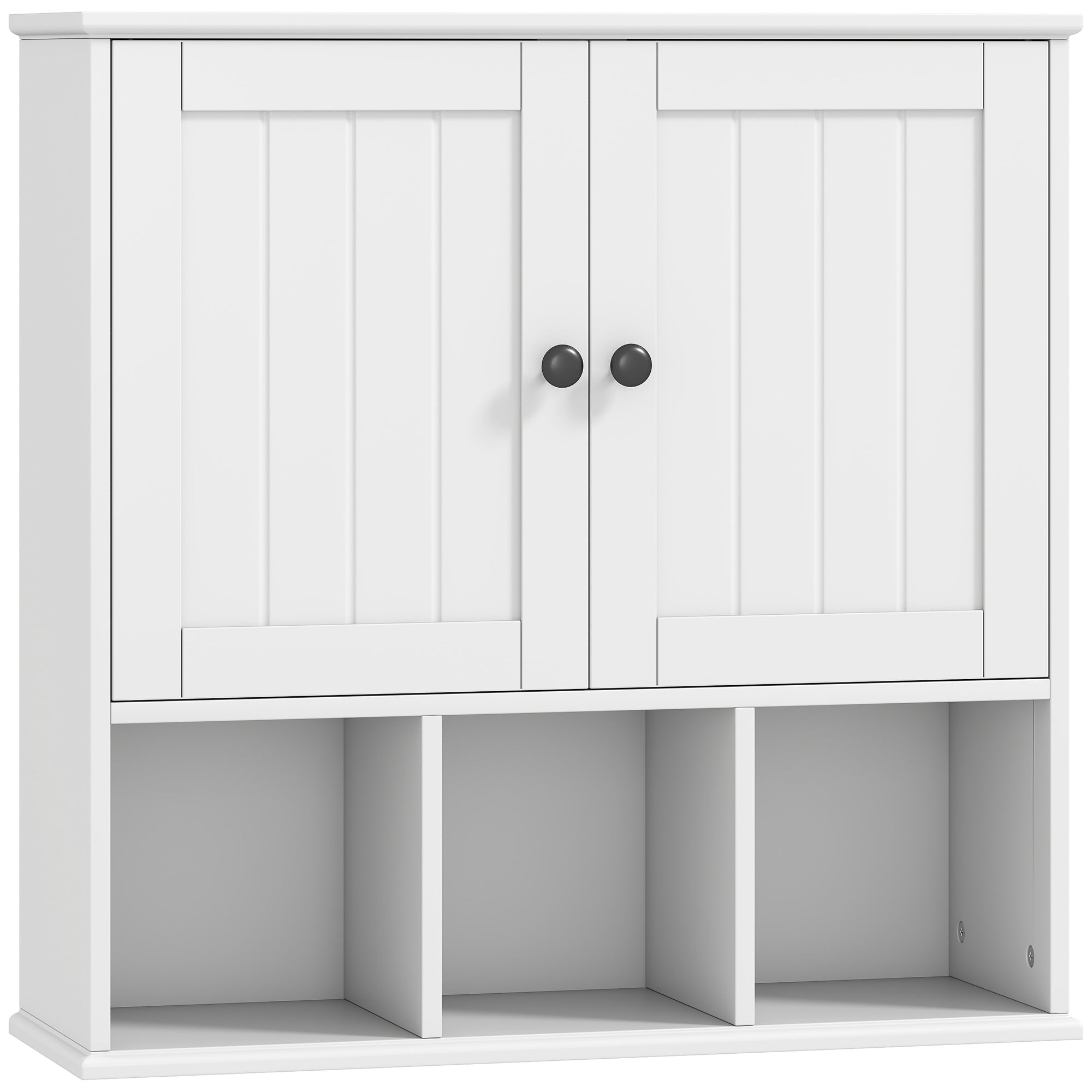 HOMCOM Farmhouse Bathroom Wall Cabinet, Wall Mounted Medicine Cabinet with Adjustable Shelf, Open Compartments, White 