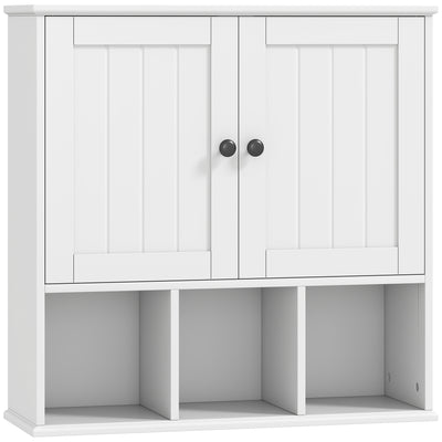 HOMCOM Farmhouse Bathroom Wall Cabinet, Wall Mounted Medicine Cabinet with Adjustable Shelf, Open Compartments, White 