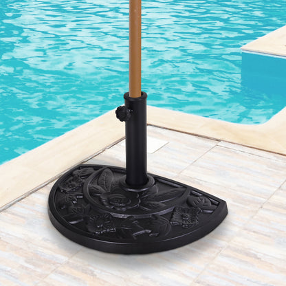 Outsunny 9kg Resin Parasol Base, Half Round Umbrella Stand with Floral Design for Garden, Outdoor, Suitable Umbrella Rod: \'ce\'a63.8cm, \'ce\'a64.8cm, Black