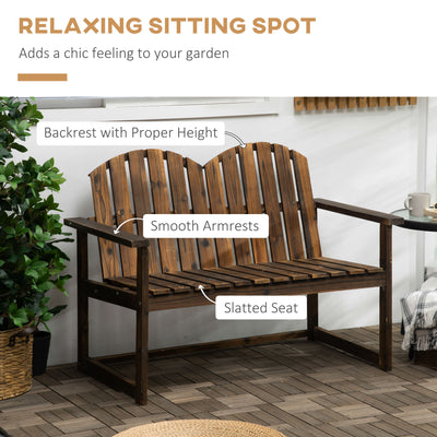 Outsunny Outdoor Wooden Garden Bench, Patio Loveseat Chair with Slatted Backrest and Smooth Armrests for Two People, for Yard, Lawn, Porch, Carbonised Finish 
