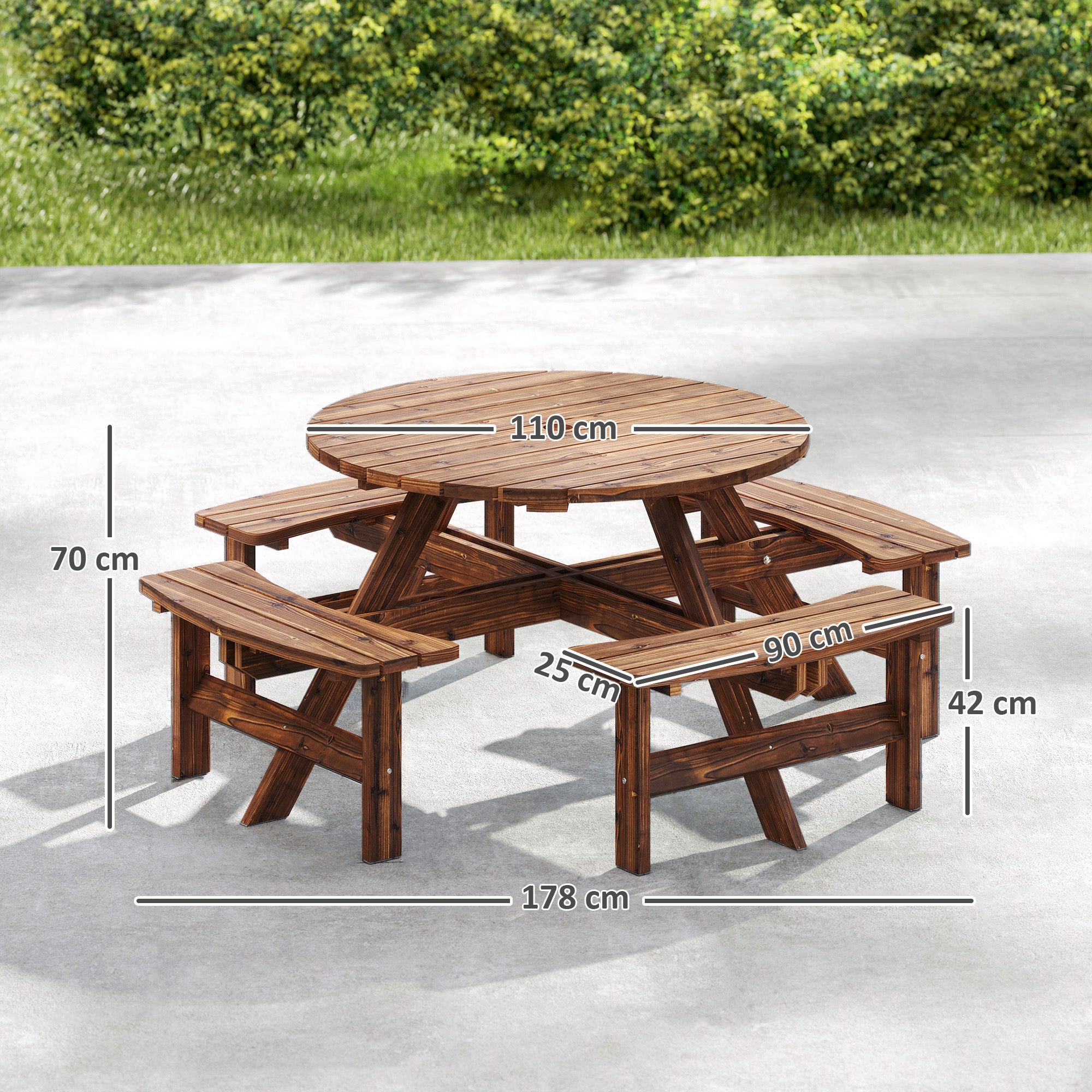 Outsunny Wooden Garden Dining Set, 8 Seater Patio Furniture Set with Round Picnic Table, Parasol Hole for Outdoor Garden, Tan 