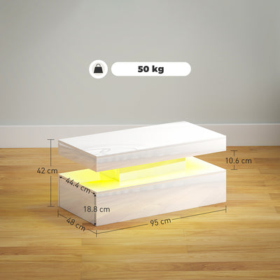 HOMCOM LED Coffee Table with Storage - High Gloss White 